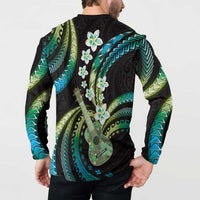 Hawaiian Ukulele Button Sweatshirt Chartreuse Cyan Fantastic Plumeria LT01 - Polynesian Pride