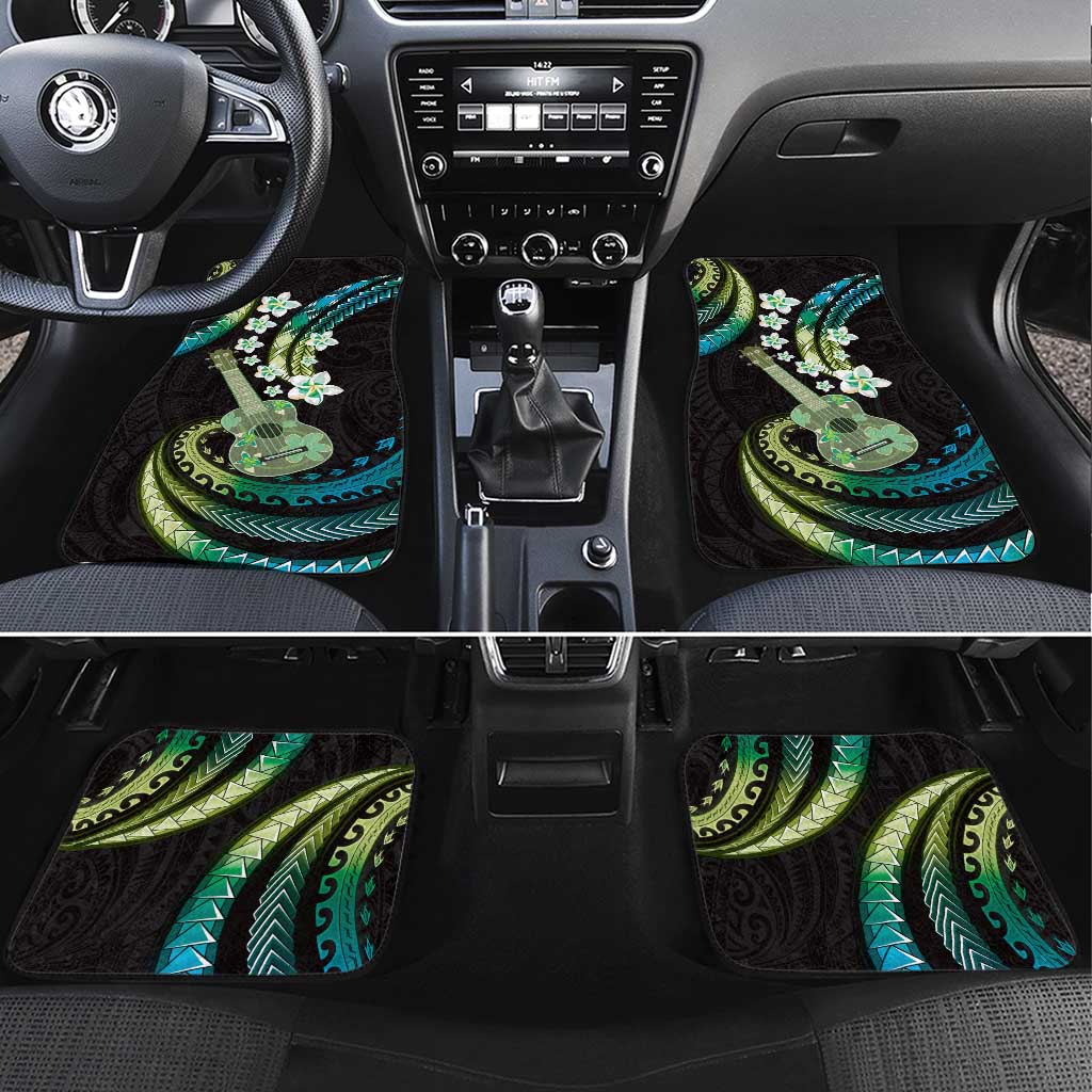 Hawaiian Ukulele Car Mats Chartreuse Cyan Fantastic Plumeria LT01 Set 4pcs Cyan - Polynesian Pride