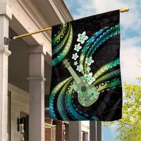 Hawaiian Ukulele Garden Flag Chartreuse Cyan Fantastic Plumeria LT01 House Flag Cyan - Polynesian Pride