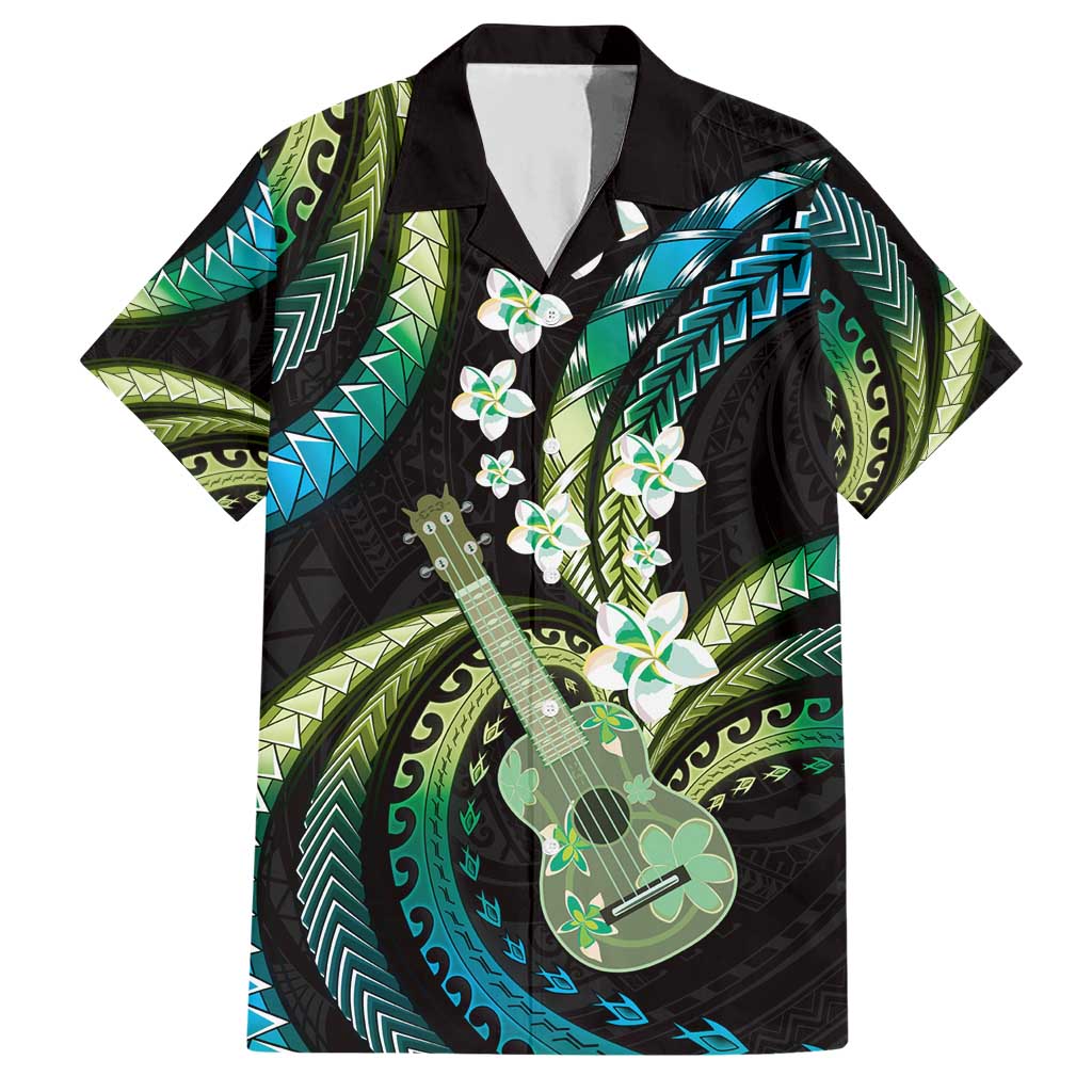Hawaiian Ukulele Hawaiian Shirt Chartreuse Cyan Fantastic Plumeria LT01 Cyan - Polynesian Pride