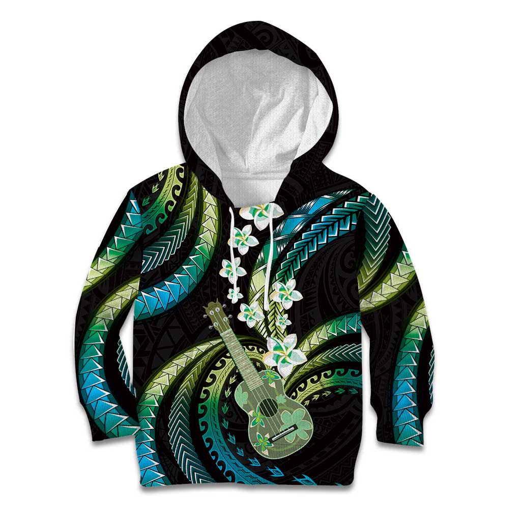 Hawaiian Ukulele Kid Hoodie Chartreuse Cyan Fantastic Plumeria LT01 Hoodie Cyan - Polynesian Pride