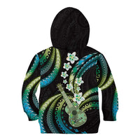 Hawaiian Ukulele Kid Hoodie Chartreuse Cyan Fantastic Plumeria LT01 - Polynesian Pride