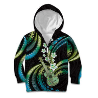 Hawaiian Ukulele Kid Hoodie Chartreuse Cyan Fantastic Plumeria LT01 Zip Hoodie Cyan - Polynesian Pride