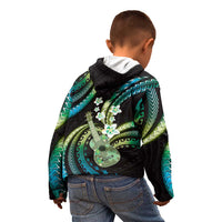 Hawaiian Ukulele Kid Hoodie Chartreuse Cyan Fantastic Plumeria LT01 - Polynesian Pride