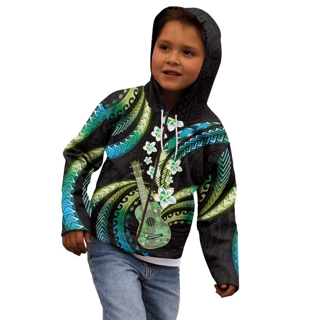 Hawaiian Ukulele Kid Hoodie Chartreuse Cyan Fantastic Plumeria LT01 - Polynesian Pride
