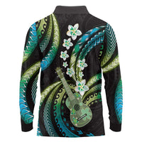 Hawaiian Ukulele Long Sleeve Polo Shirt Chartreuse Cyan Fantastic Plumeria LT01 - Polynesian Pride