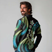 Hawaiian Ukulele Long Sleeve Polo Shirt Chartreuse Cyan Fantastic Plumeria LT01 - Polynesian Pride