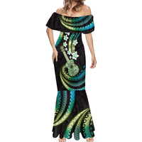 Hawaiian Ukulele Mermaid Dress Chartreuse Cyan Fantastic Plumeria LT01 - Polynesian Pride