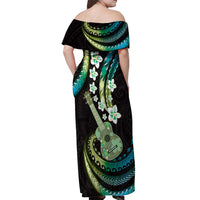 Hawaiian Ukulele Off Shoulder Maxi Dress Chartreuse Cyan Fantastic Plumeria LT01 - Polynesian Pride
