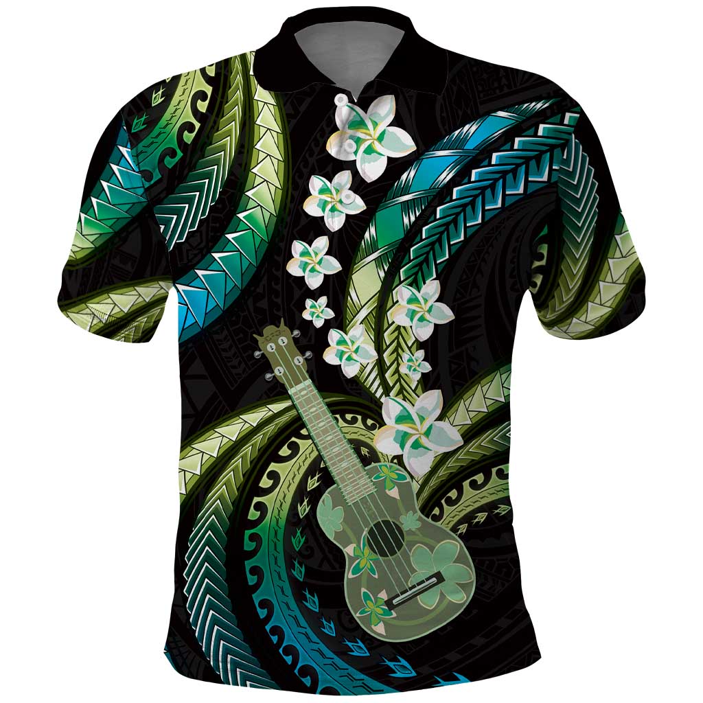 Hawaiian Ukulele Polo Shirt Chartreuse Cyan Fantastic Plumeria LT01 Cyan - Polynesian Pride