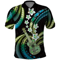 Hawaiian Ukulele Polo Shirt Chartreuse Cyan Fantastic Plumeria LT01 Cyan - Polynesian Pride