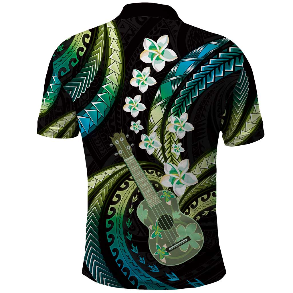 Hawaiian Ukulele Polo Shirt Chartreuse Cyan Fantastic Plumeria LT01 - Polynesian Pride