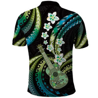 Hawaiian Ukulele Polo Shirt Chartreuse Cyan Fantastic Plumeria LT01 - Polynesian Pride