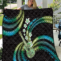Hawaiian Ukulele Quilt Chartreuse Cyan Fantastic Plumeria LT01 Cyan - Polynesian Pride