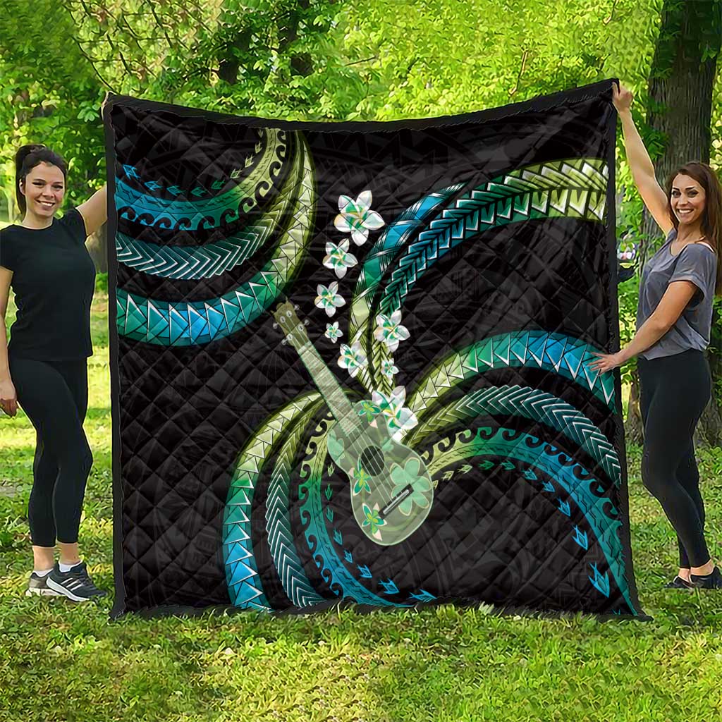 Hawaiian Ukulele Quilt Chartreuse Cyan Fantastic Plumeria LT01 - Polynesian Pride