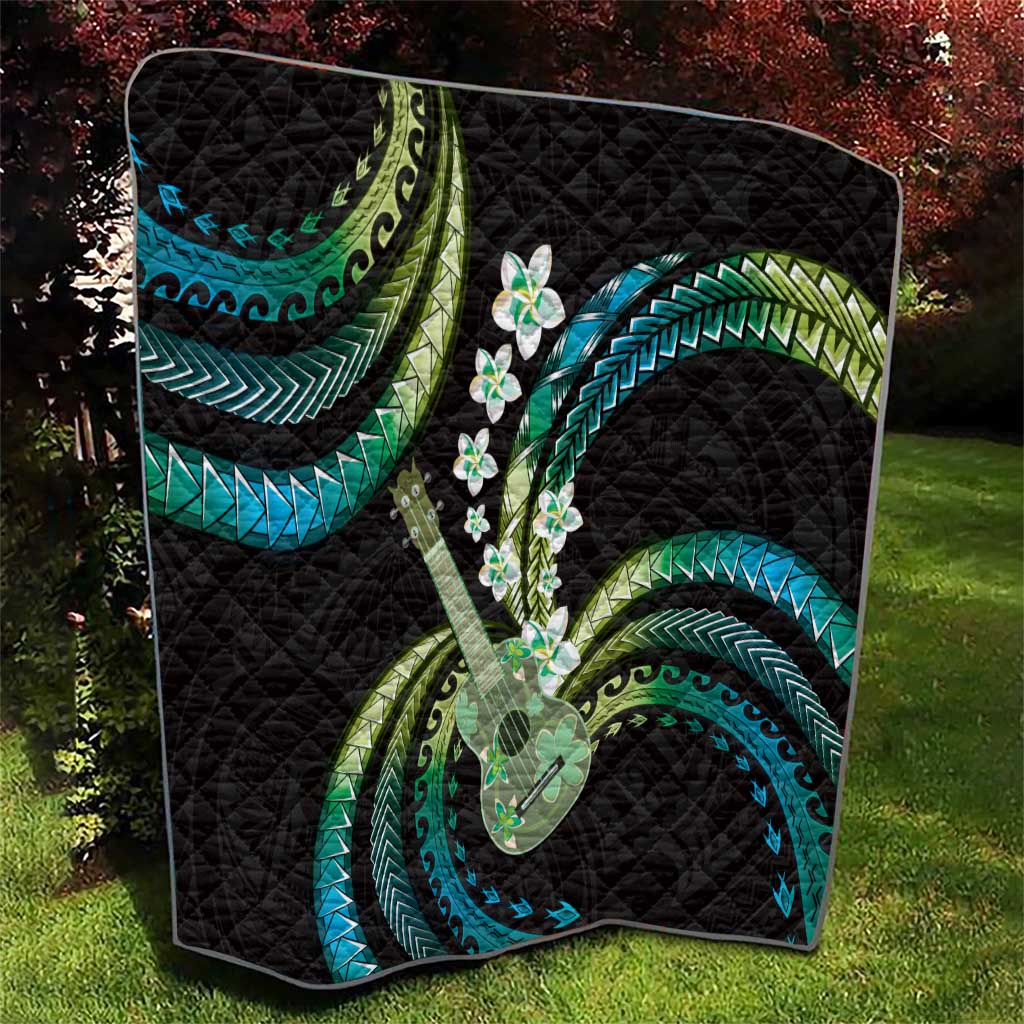 Hawaiian Ukulele Quilt Chartreuse Cyan Fantastic Plumeria LT01 - Polynesian Pride