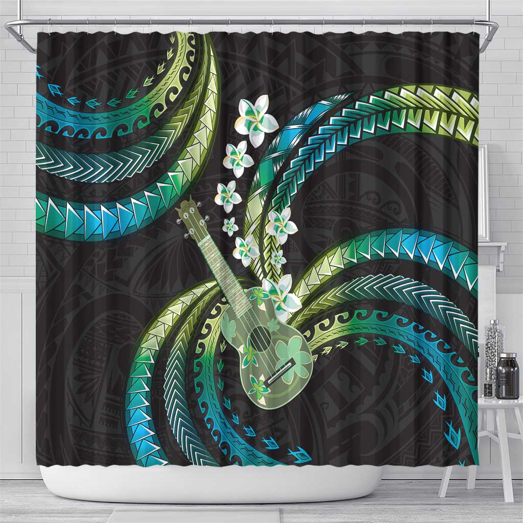 Hawaiian Ukulele Shower Curtain Chartreuse Cyan Fantastic Plumeria LT01 - Polynesian Pride