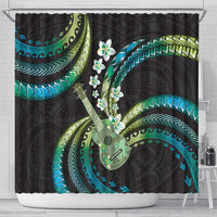 Hawaiian Ukulele Shower Curtain Chartreuse Cyan Fantastic Plumeria LT01 - Polynesian Pride