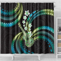 Hawaiian Ukulele Shower Curtain Chartreuse Cyan Fantastic Plumeria LT01 - Polynesian Pride