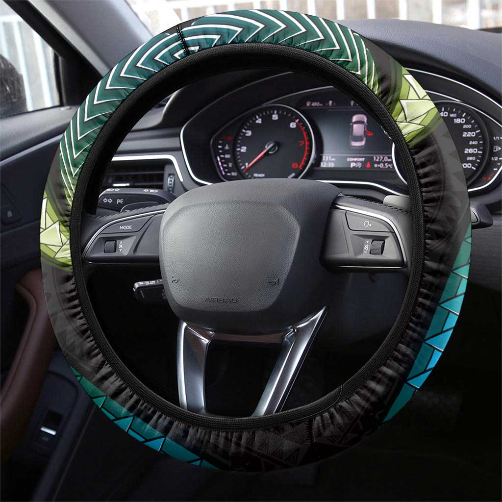 Hawaiian Ukulele Steering Wheel Cover Chartreuse Cyan Fantastic Plumeria LT01 - Polynesian Pride