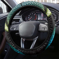 Hawaiian Ukulele Steering Wheel Cover Chartreuse Cyan Fantastic Plumeria LT01 - Polynesian Pride