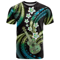 Hawaiian Ukulele T Shirt Chartreuse Cyan Fantastic Plumeria LT01 Cyan - Polynesian Pride