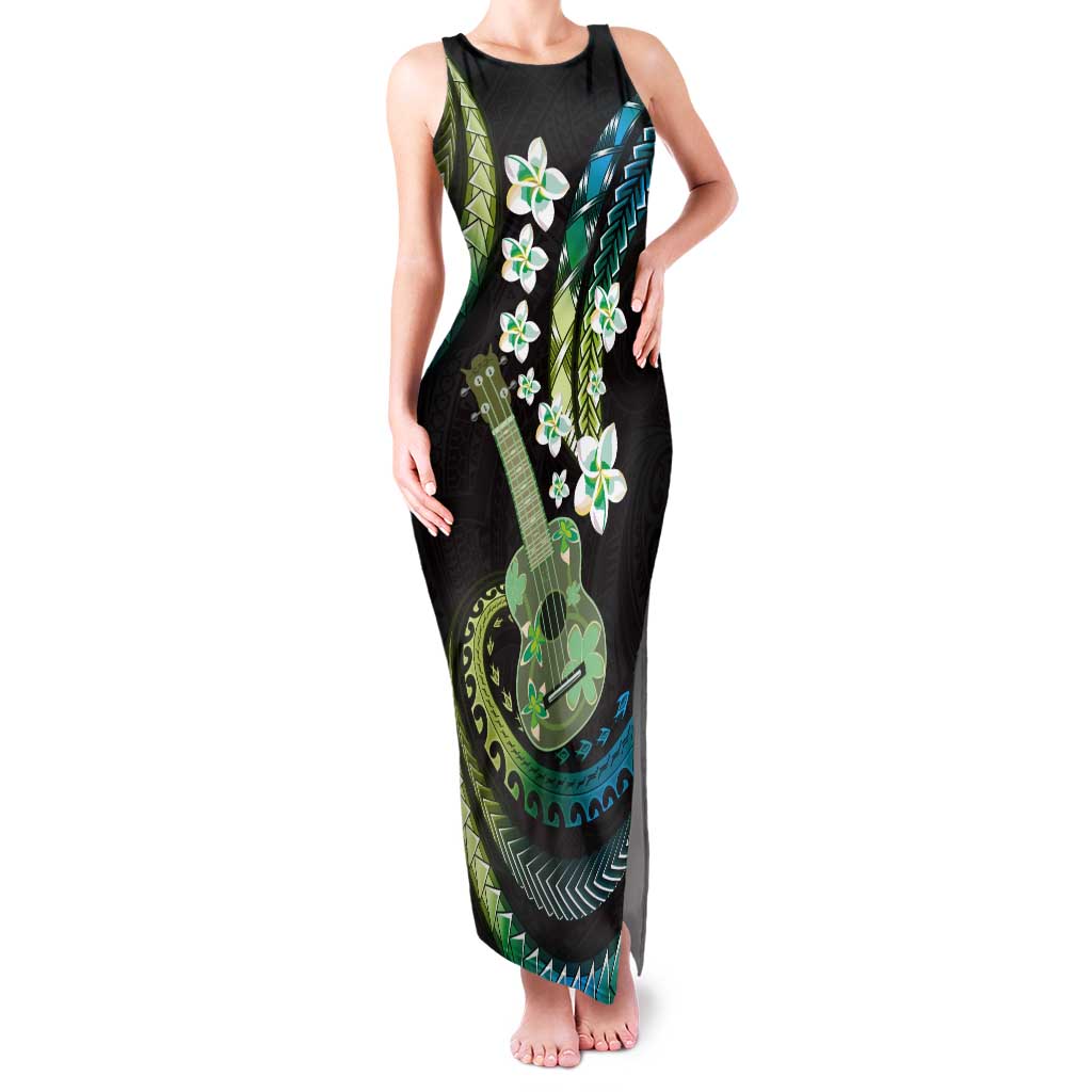 Hawaiian Ukulele Tank Maxi Dress Chartreuse Cyan Fantastic Plumeria LT01 Women Cyan - Polynesian Pride