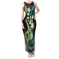 Hawaiian Ukulele Tank Maxi Dress Chartreuse Cyan Fantastic Plumeria LT01 Women Cyan - Polynesian Pride