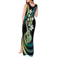 Hawaiian Ukulele Tank Maxi Dress Chartreuse Cyan Fantastic Plumeria LT01 - Polynesian Pride