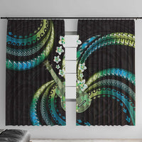 Hawaiian Ukulele Window Curtain Chartreuse Cyan Fantastic Plumeria LT01 With Hooks Cyan - Polynesian Pride