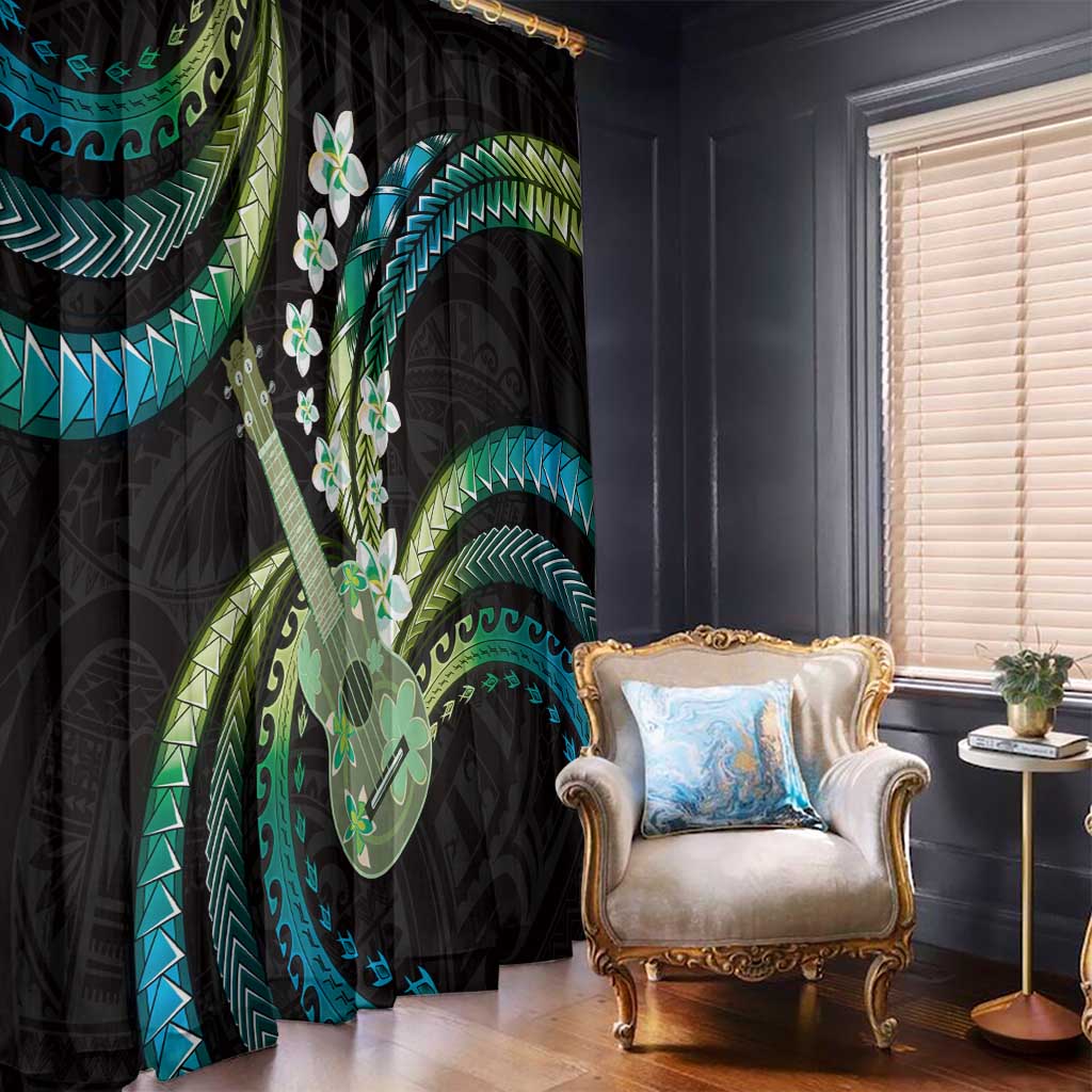 Hawaiian Ukulele Window Curtain Chartreuse Cyan Fantastic Plumeria LT01 - Polynesian Pride