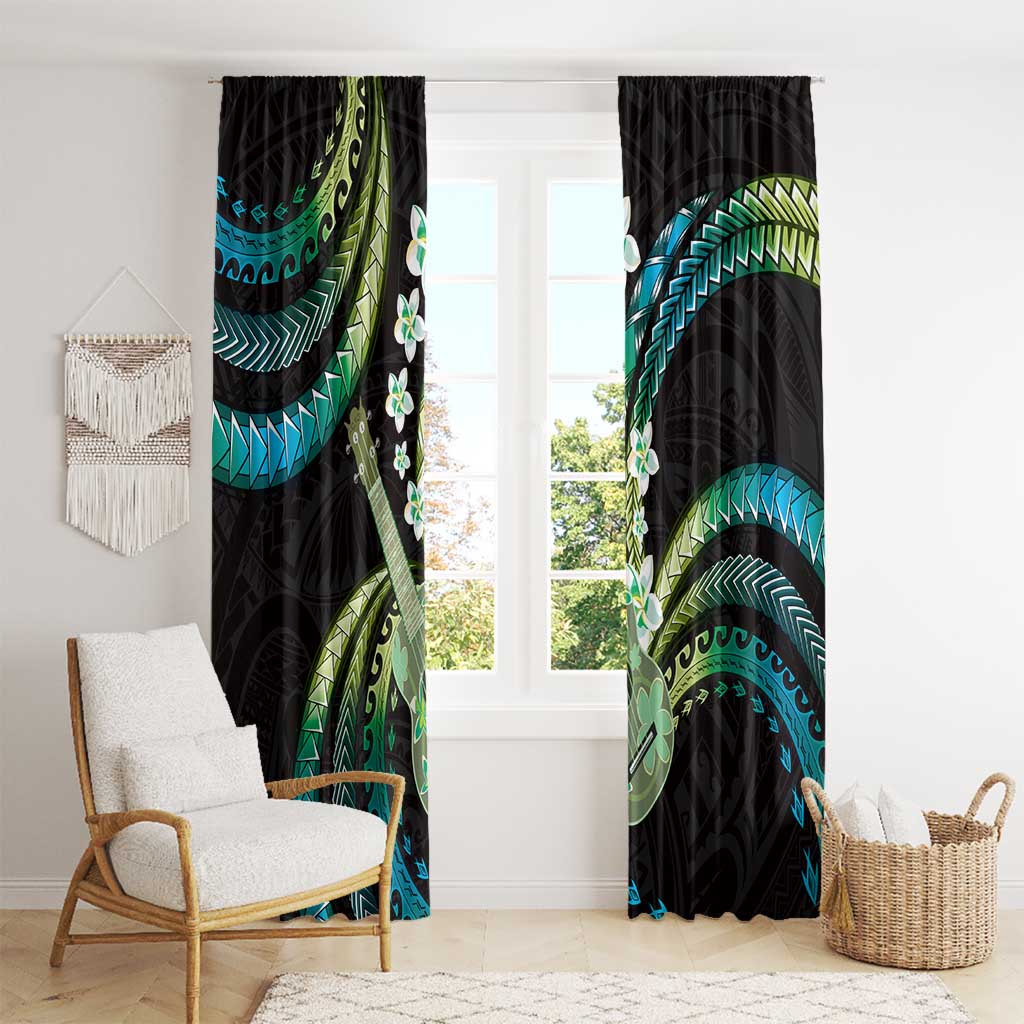 Hawaiian Ukulele Window Curtain Chartreuse Cyan Fantastic Plumeria LT01 - Polynesian Pride