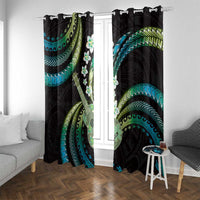 Hawaiian Ukulele Window Curtain Chartreuse Cyan Fantastic Plumeria LT01 With Grommets Cyan - Polynesian Pride