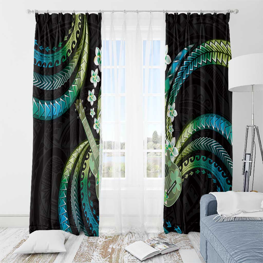 Hawaiian Ukulele Window Curtain Chartreuse Cyan Fantastic Plumeria LT01 - Polynesian Pride