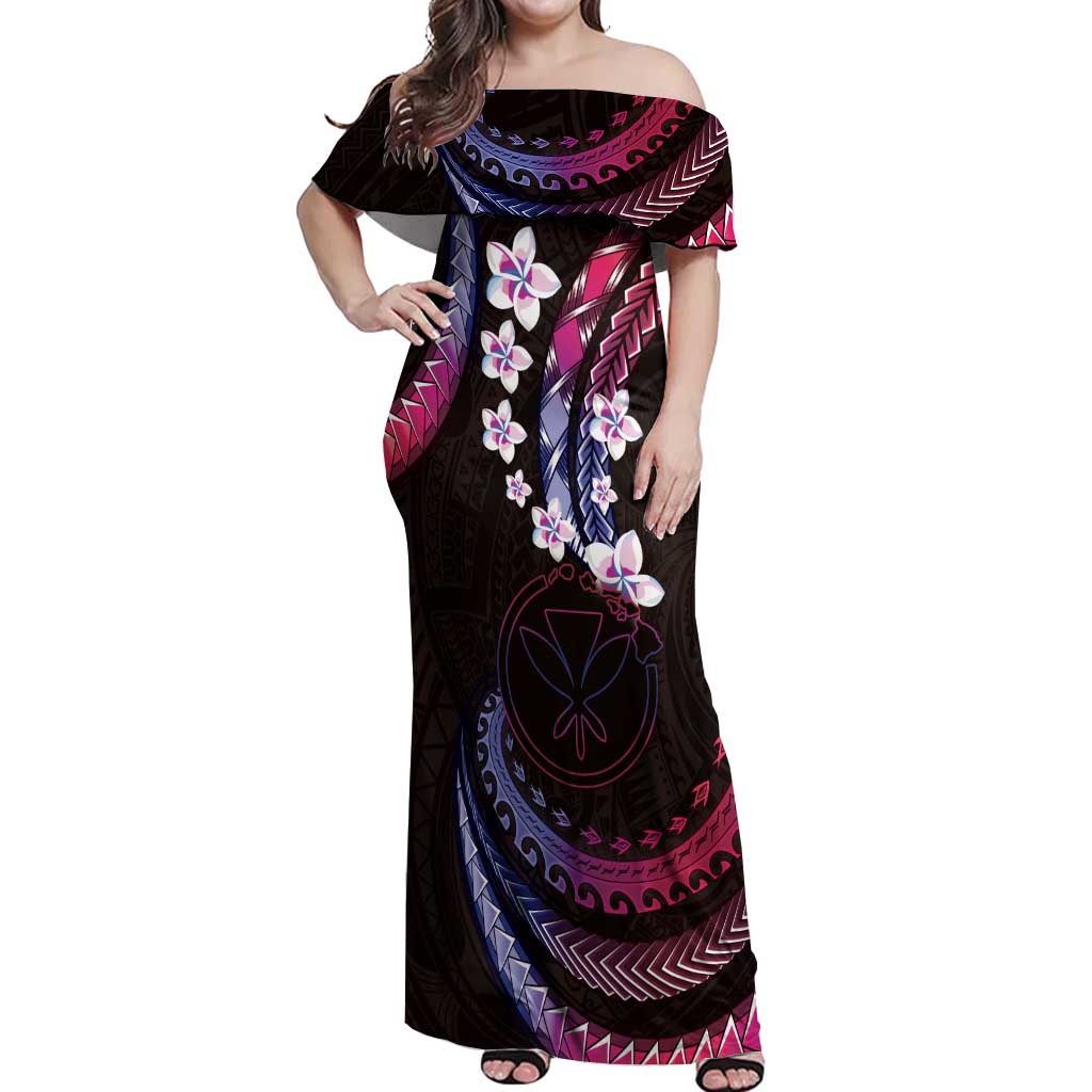 Hawaii Map Kanaka Maoli Off Shoulder Maxi Dress Fantastic Frangipani Sweet Dream LT01 Women Pink - Polynesian Pride