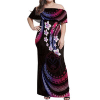 Hawaii Map Kanaka Maoli Off Shoulder Maxi Dress Fantastic Frangipani Sweet Dream LT01 Women Pink - Polynesian Pride