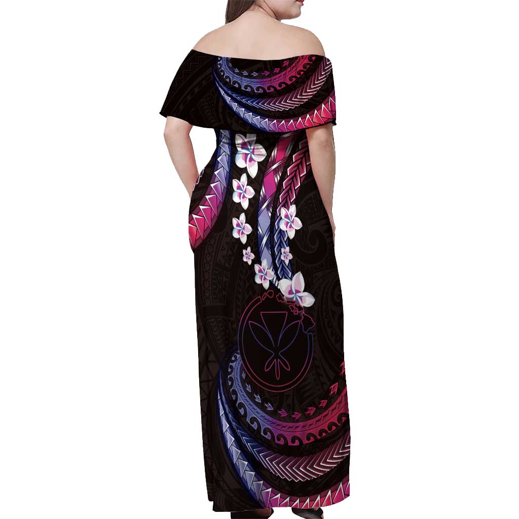 Hawaii Map Kanaka Maoli Off Shoulder Maxi Dress Fantastic Frangipani Sweet Dream LT01 - Polynesian Pride