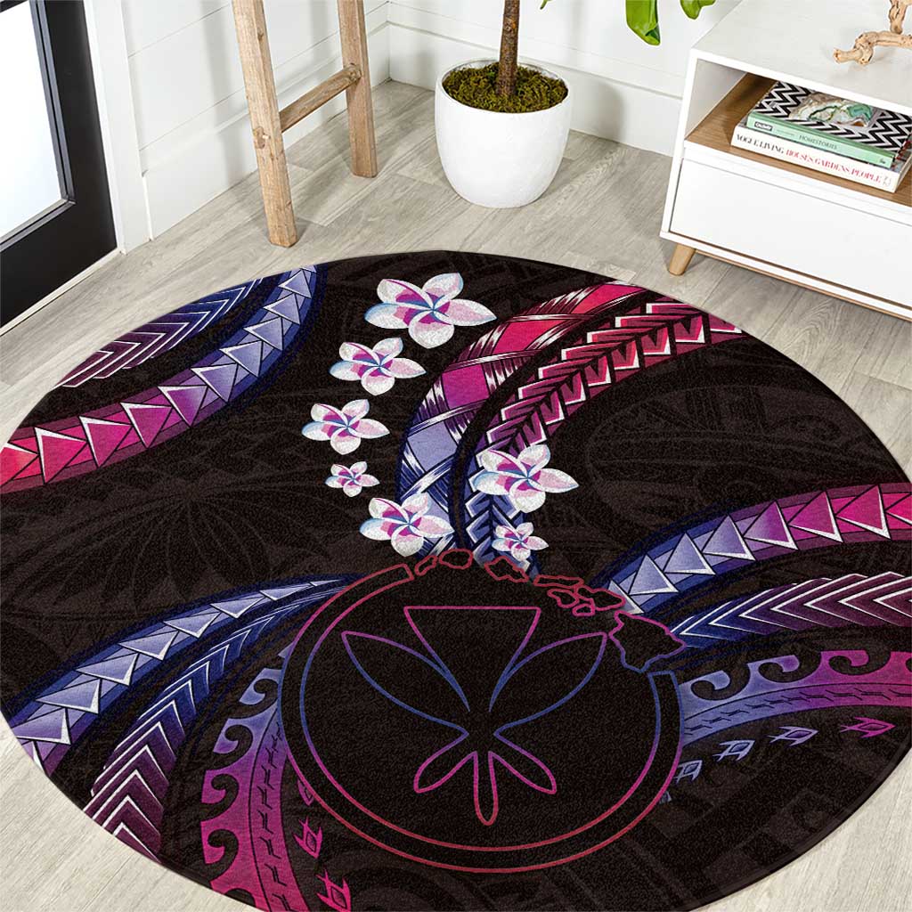 Hawaii Map Kanaka Maoli Round Carpet Fantastic Frangipani Sweet Dream LT01 Pink - Polynesian Pride