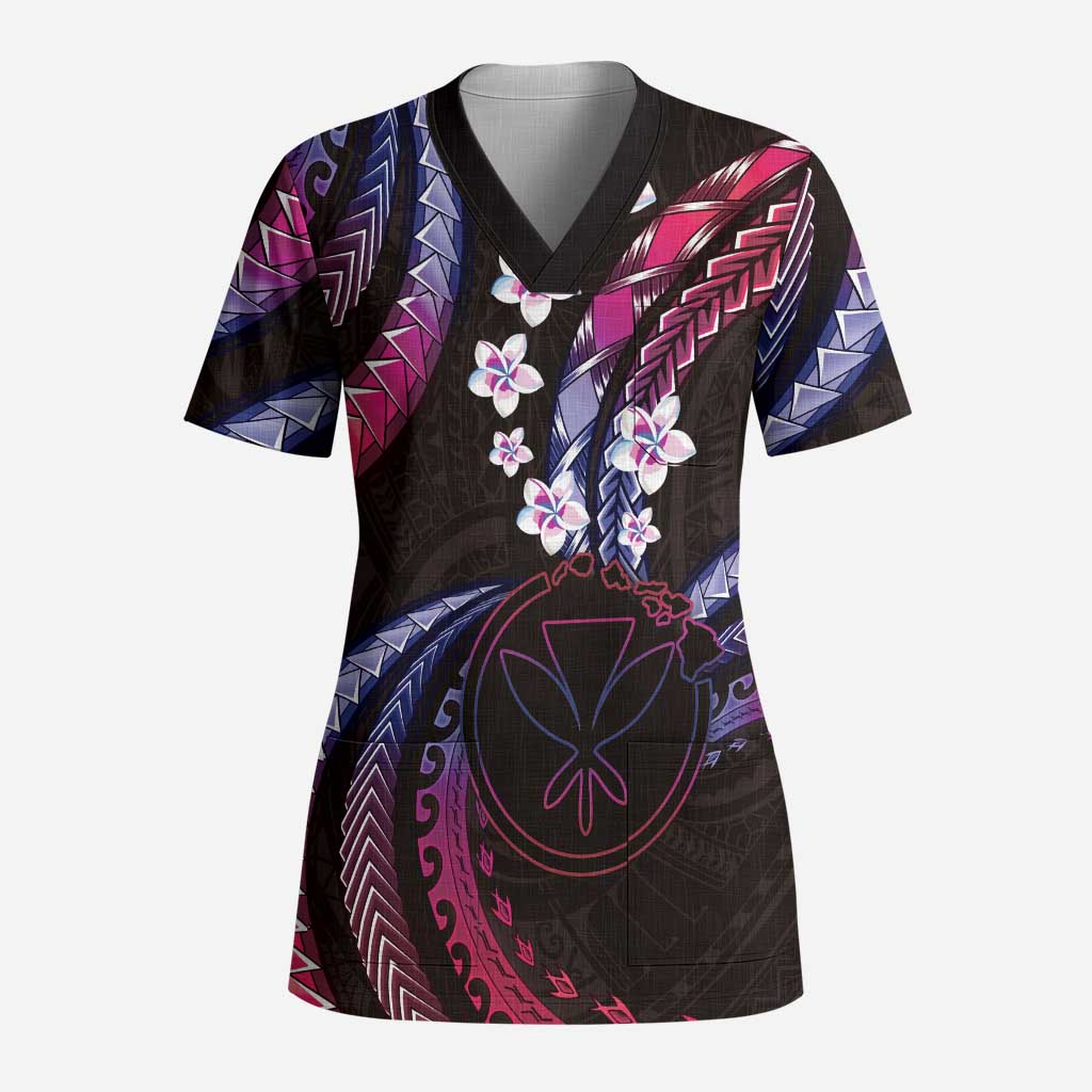 Hawaii Map Kanaka Maoli Scrub Top Fantastic Frangipani Sweet Dream LT01 Adult Pink - Polynesian Pride