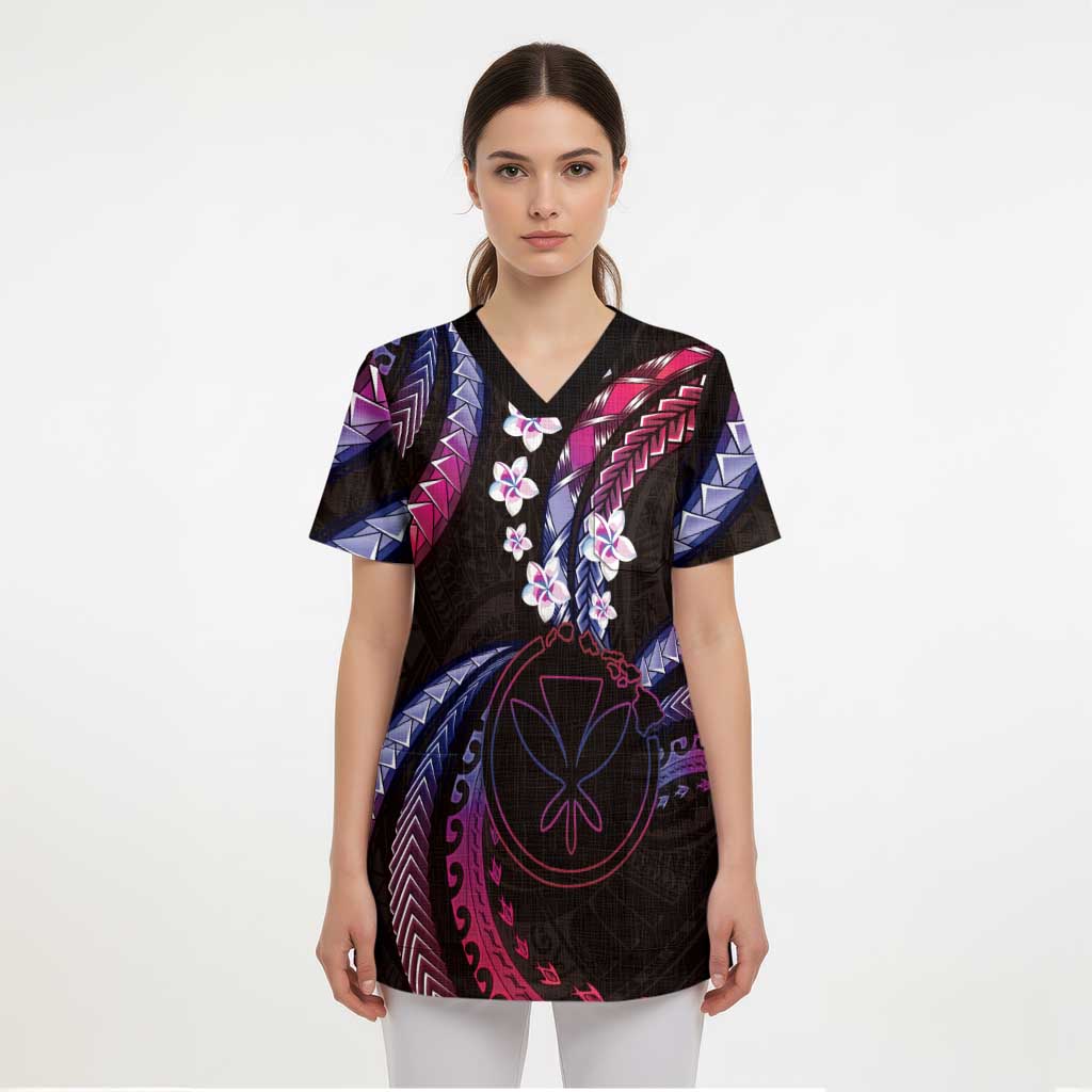 Hawaii Map Kanaka Maoli Scrub Top Fantastic Frangipani Sweet Dream LT01 - Polynesian Pride