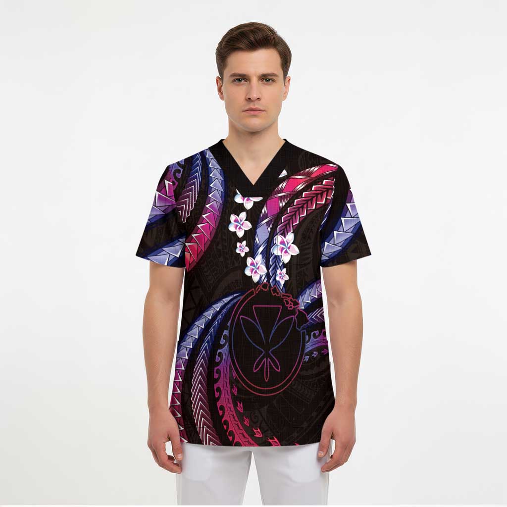 Hawaii Map Kanaka Maoli Scrub Top Fantastic Frangipani Sweet Dream LT01 - Polynesian Pride