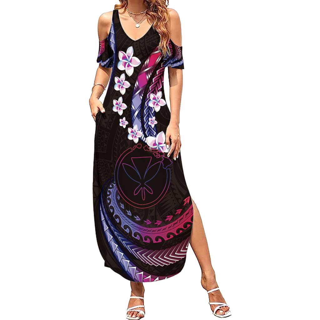 Hawaii Map Kanaka Maoli Summer Maxi Dress Fantastic Frangipani Sweet Dream LT01 Women Pink - Polynesian Pride