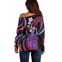 Hawaii King Kamehameha Off Shoulder Sweater Fantastic Plumeria Sweet Vibes LT01 - Polynesian Pride