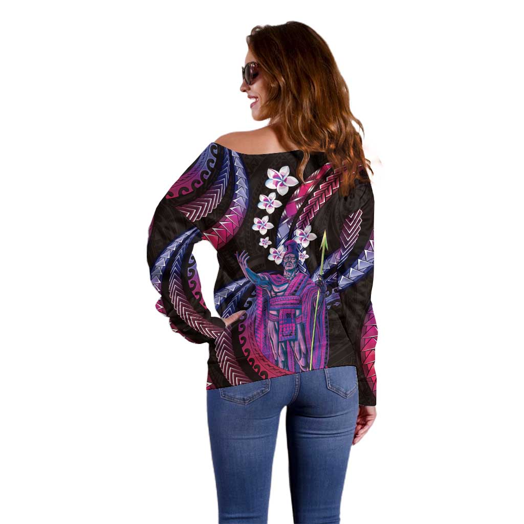 Hawaii King Kamehameha Off Shoulder Sweater Fantastic Plumeria Sweet Vibes LT01 - Polynesian Pride