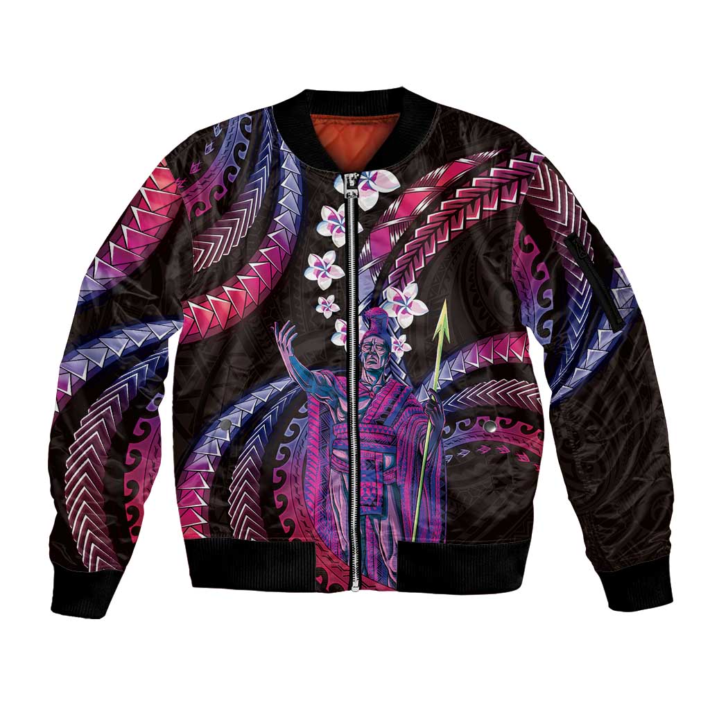 Hawaii King Kamehameha Sleeve Zip Bomber Jacket Fantastic Plumeria Sweet Vibes LT01 Unisex Pink - Polynesian Pride