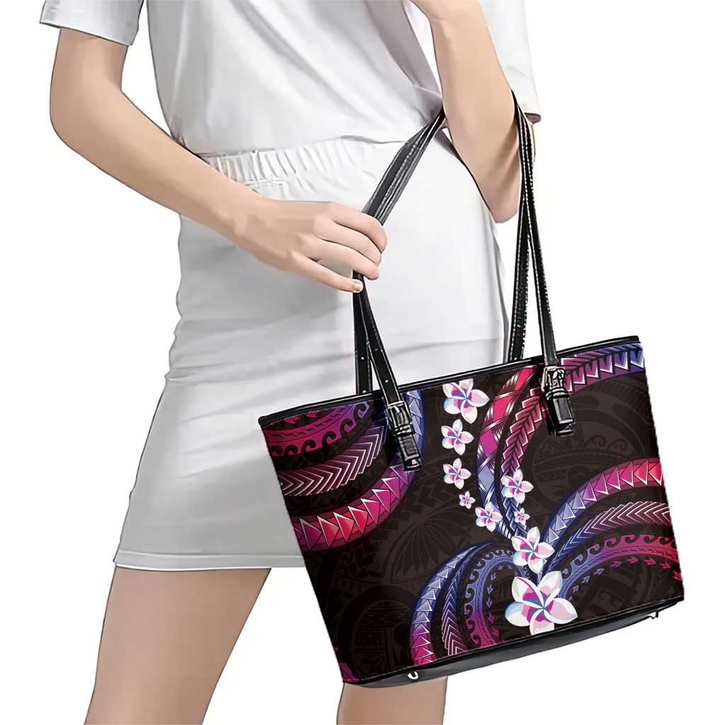 Hawaii Plumeria Leather Tote Bag Sweet Gradient Polynesian Pattern LT01 - Polynesian Pride