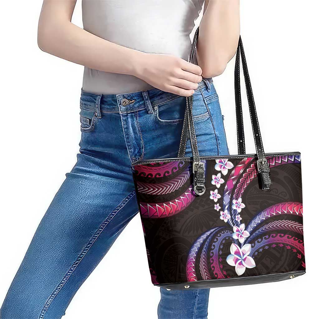 Hawaii Plumeria Leather Tote Bag Sweet Gradient Polynesian Pattern LT01 - Polynesian Pride