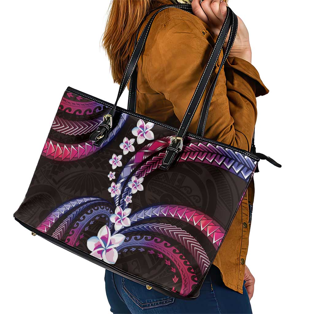 Hawaii Plumeria Leather Tote Bag Sweet Gradient Polynesian Pattern LT01 - Polynesian Pride