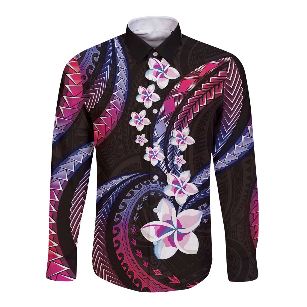 Hawaii Plumeria Long Sleeve Button Shirt Sweet Gradient Polynesian Pattern LT01 Unisex Pink - Polynesian Pride