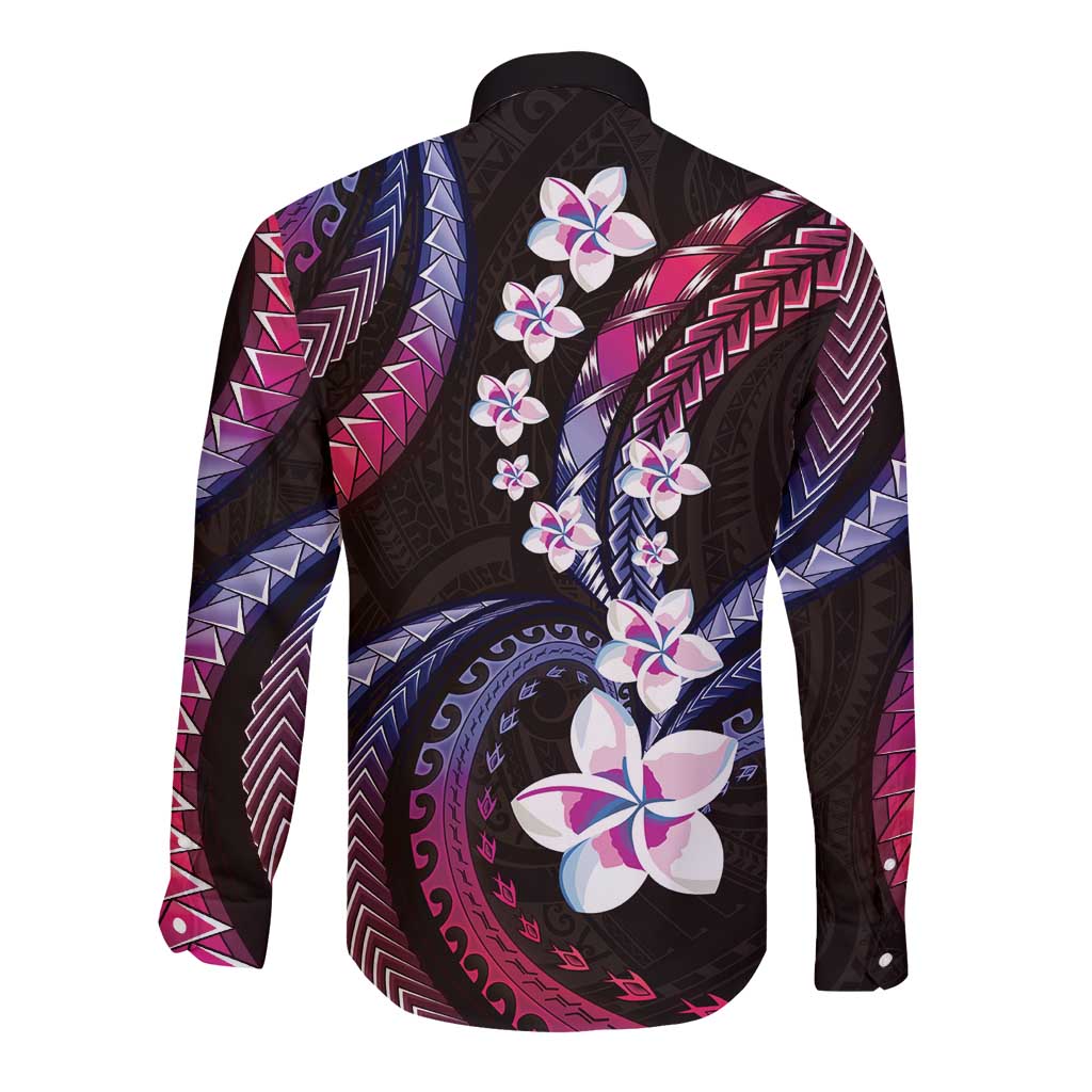 Hawaii Plumeria Long Sleeve Button Shirt Sweet Gradient Polynesian Pattern LT01 - Polynesian Pride